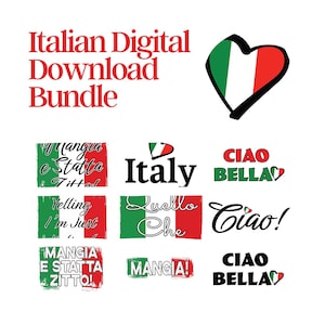 Bundle de téléchargement numérique italien, Ciao italien SVG, italien Italie PNG, Mangia, Ciao Bella, 10 modèles italiens, fichier zip Jpg