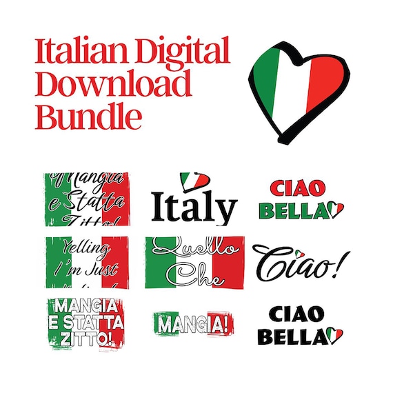 Italian Digital Download Bundle: Ciao Bella, Mangia SVG PNG