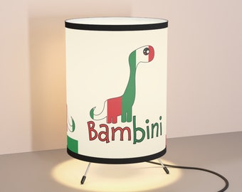 Italian Bambini Lamp, Baby Dino Lamp, Tripod Lamp with High-Res Printed Shade, US\CA plug, Baby Room Decor, Kids room Italian flag decor