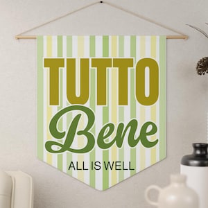 Dekoracja ścienna Italian Tutto Bene, Włoska flaga na drzwi do biura domowego, baner włoski, weranda wewnętrzna i zewnętrzna, włoska dekoracja All Is Well