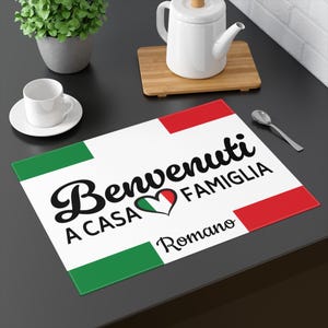 Italian Placemat, Personalized Benvenuti a casa famiglia Kitchen Decor, Italian Place Setting, Italian Party Welcome Home Dining Mat,