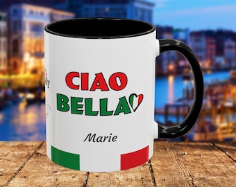 Personalized Italian Coffee Mug: Ciao Bella, Italy Flag Gift