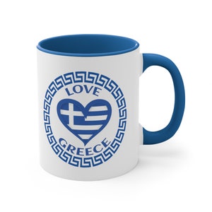Coffee Mug, Greece Coffee Cup, Greek Coffee Mug, 11oz, Greek Flag Love Greece Heart Housewarming gift, Gift for her, Gift for him