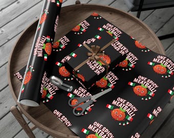 Funny Italian Gift Wrap, Spicy Meatball Italian Festive Holiday Wrapping Paper
