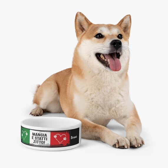 パーソナライズされたイタリア製犬用ボウル：「Mangia e statti Zitto