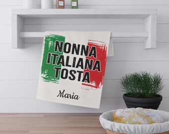 Spersonalizowana ściereczka kuchenna Nonna: włoski wystrój kuchni, bawełniana ściereczka kuchenna