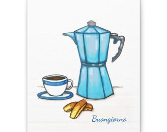Lienzo decorativo con la inscripción "Buongiorno Italian Coffee": Arte minimalista para la pared de la cocina.