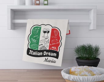 Ściereczka kuchenna Italian Dream | Ściereczka kuchenna z włoską flagą, możliwość personalizacji imienia