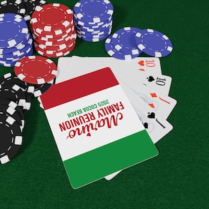 イタリアのトランプ、ゲームナイト、イタリアの集まり、イタリアのギフト、ポーカーカード用のパーソナライズされた家族の再会イタリア国旗カードデッキ