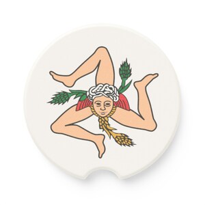 Car Coasters, Sicilian Trinacria Design, Italian Soapstone, Christmas Gift, Stocking Stuffer, Yankee Swap, Auto Accessories