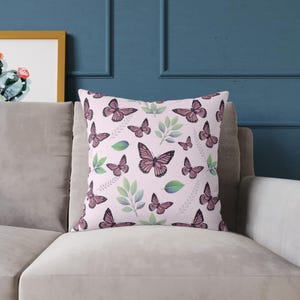 Butterfly Garden Poly Canvas Pillow, Decorative Pink Accent Cushion, Butterfly Home Décor, Gift for Nature Lovers, Butterfly Lover&#39;s Gift