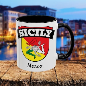 Sicilian Trinacria Coffee Mug, Personalized Sicilian Drinkware for Coffee Lovers, Custom Gift for Sicily Enthusiasts, Fun Office Mug