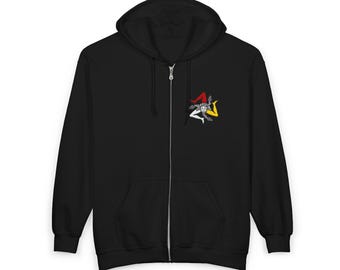 Trinacria Sicilian Full Zip Hoodie, Embroidered Unisex Cozy Everyday Wear, Perfect for Cool Weather, Medusa Gift for Friend, Heavy Blend