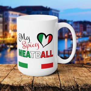 Caneca italiana, caneca de café italiana engraçada para presente, xícara de café italiana, almôndega picante, caneca italiana de 15 onças, presente para italiano, presente de inauguração italiana
