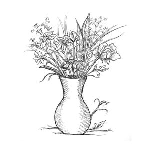 Coloring Page Pritnable Download Vase with Flowers Hand drawn Coloring sheet, Instant Download.