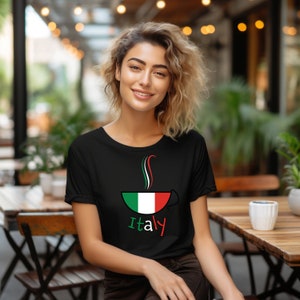 T-shirt drapeau italien café : T-shirt unisexe en coton épais