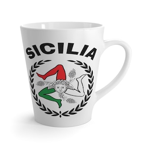 Sicilian Trinacria Latte Mug: Italian Coffee Cup, Sicily Souvenir
