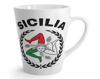 Sicilian Trinacria Latte Mug: Italian Coffee Cup, Sicily Souvenir