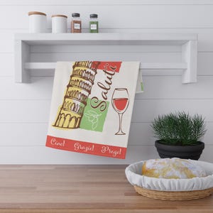 Italian Flag Tea Towels, Saluti Kitchen Towel, Italy Towel, Italian Housewarming Gift, Cheers, Cotton Kitchen Cloth, Gift for Italian