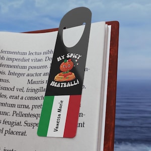 Marcador de livro personalizado, presente divertido de almôndega picante italiana, leitor italiano amante de livros, presentes italianos, presentes para leitores ávidos, acessórios para livros