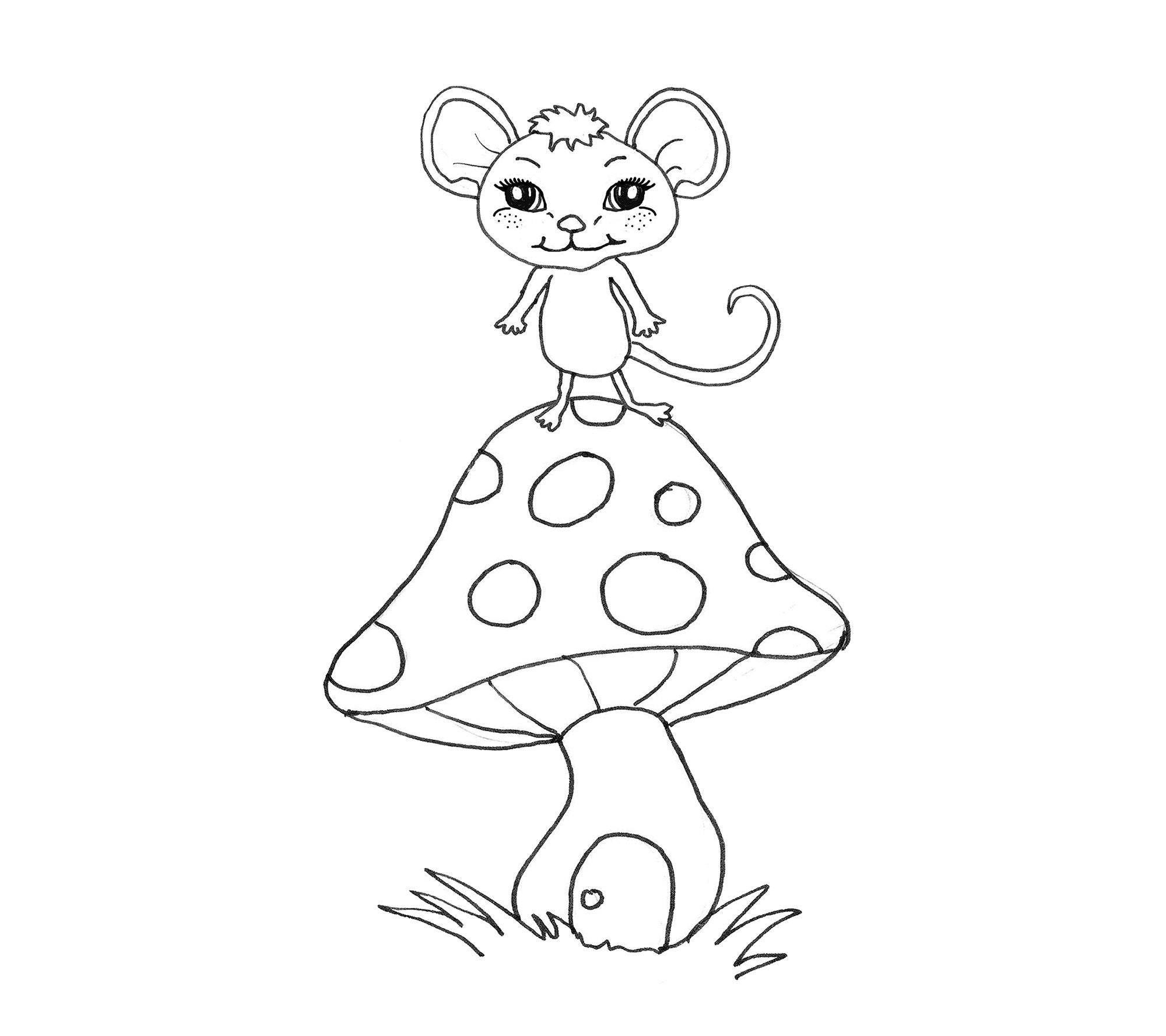 Kids Coloring Page Printable Instant Download Mouse on Mushroom House ...