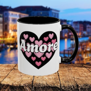 Italian Amore Hearts Accent Coffee Mug 11oz, 15 oz Personalized Italian Valentine&#39;s Day Gift, Italian Love Mug, Gift for Italian Sweetheart