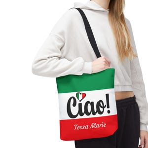 Personalized Ciao Tote Bag: Italian Flag Travel Shopping Bag