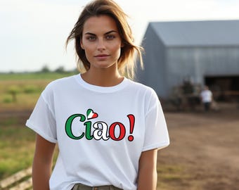 Ciao Italy T-Shirt: Unisex Heavy Cotton Tee with Italy Flag Heart