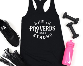 Proverbs Strong Christian Tank Top: Inspirational Workout Tee