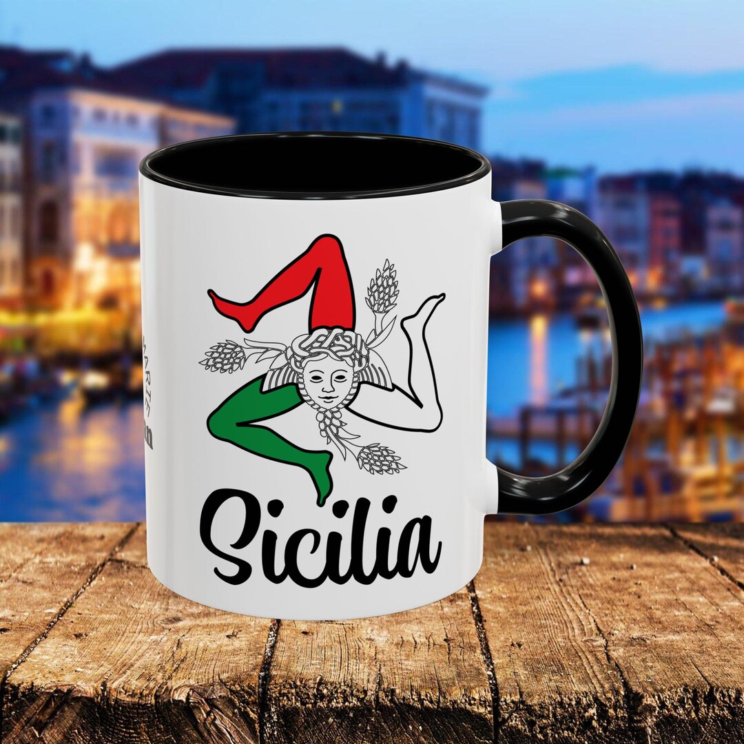 Personalized Sicilian Trinacria Coffee Mug Sicilia Medusa Gift Italian Flag  Themed Mug