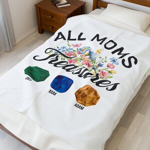 お母さんへのパーソナライズされた母の日ブランケット、お母さんへのすべてのお母さんの宝物、子供の誕生石ギフト、心地よいカスタム家族の名前ブランケット