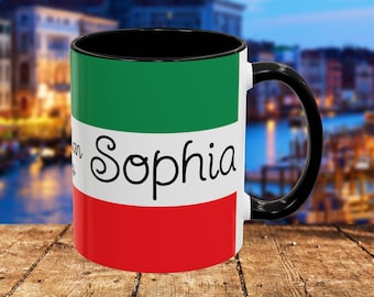 Tazza da caffè personalizzata con bandiera italiana: regalo con nome personalizzato, 325 ml
