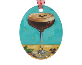 Espresso Martini Illustration Metal Ornament | Personalized Name Holiday decor