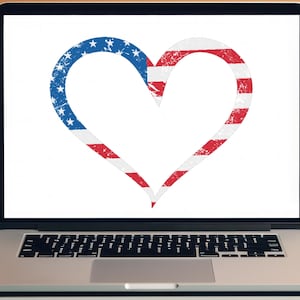 Cuore della bandiera americana SVG, download istantaneo, bandiera americana, PNG del 4 luglio, adesivi, tazze, decalcomanie, cartoline, marketing, stelle e strisce, Stati Uniti