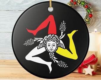 Sicilia Trinacria emblem Ceramic Ornament | Personalized Sicily carriage ceramic ornament