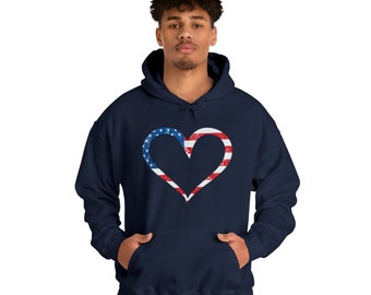 American Flag Heart Hoodie: Unisex USA Sweatshirt
