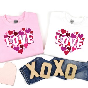 Love Hearts Sweatshirt: Valentine&#39;s Day Pink Crewneck