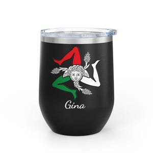 Personalized Sicilian Wine Tumbler: Trinacria Insulated Cup, Sicilian Gift