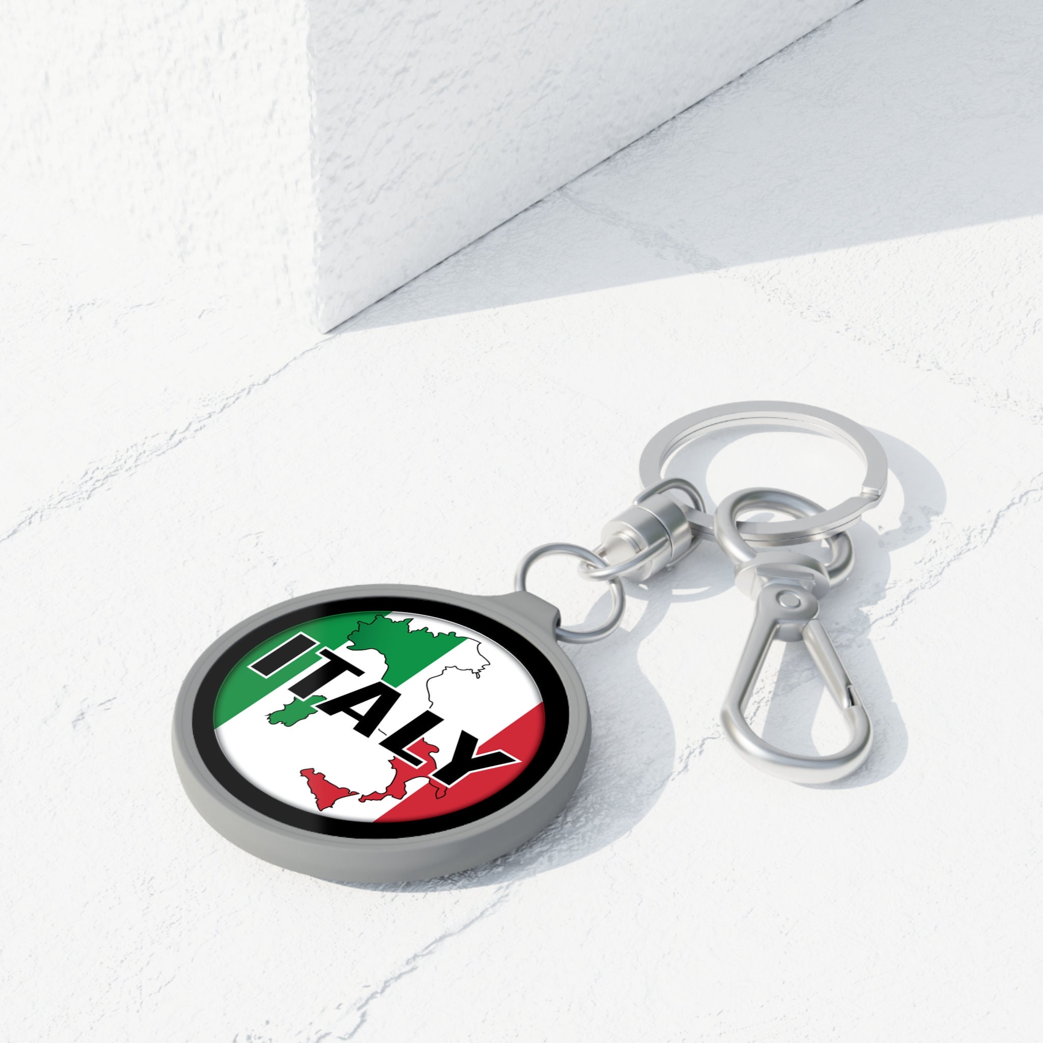 Italian Flag Green/White/Red Stripe Chrome Badge Keychain Ring For Car Keys