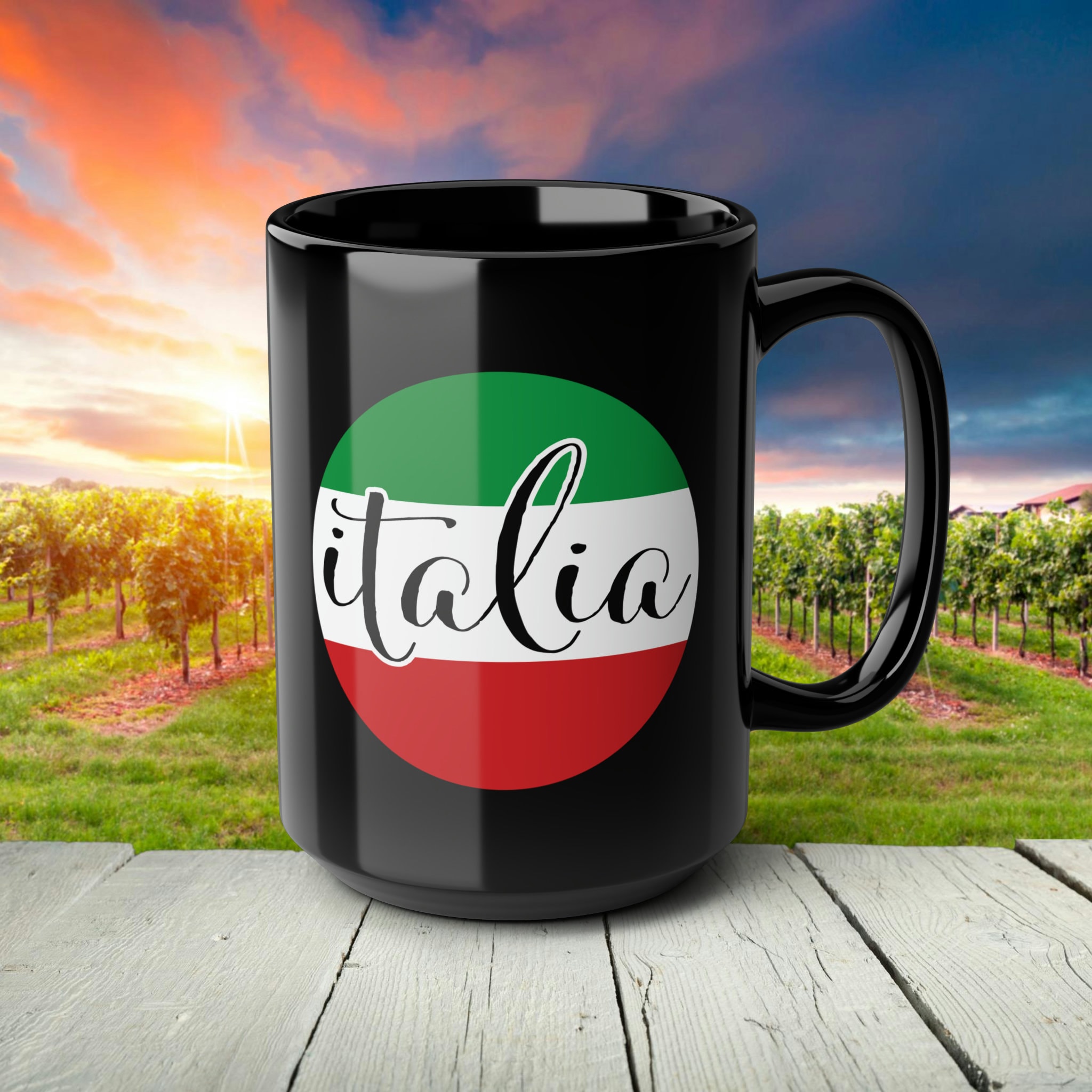 イタリア国旗マグカップ：素朴なイタリアコーヒーカップ（15オンス