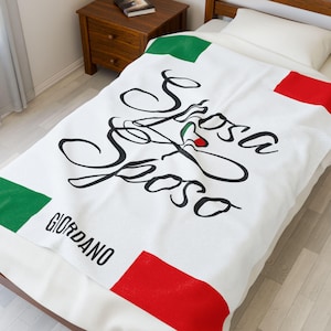 Personalized Italian Couple Blanket, Cozy Wedding Gift, Sposa e Sposo Design, Italy Flag Home Decor Anniversary Gift, Italian Love Throw