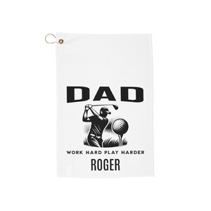 Personalized Golf Towel, Father's Day Gift for Dad, Golfer Accessory, Sports Towel, Work Hard Play Harder, Golfing Towel