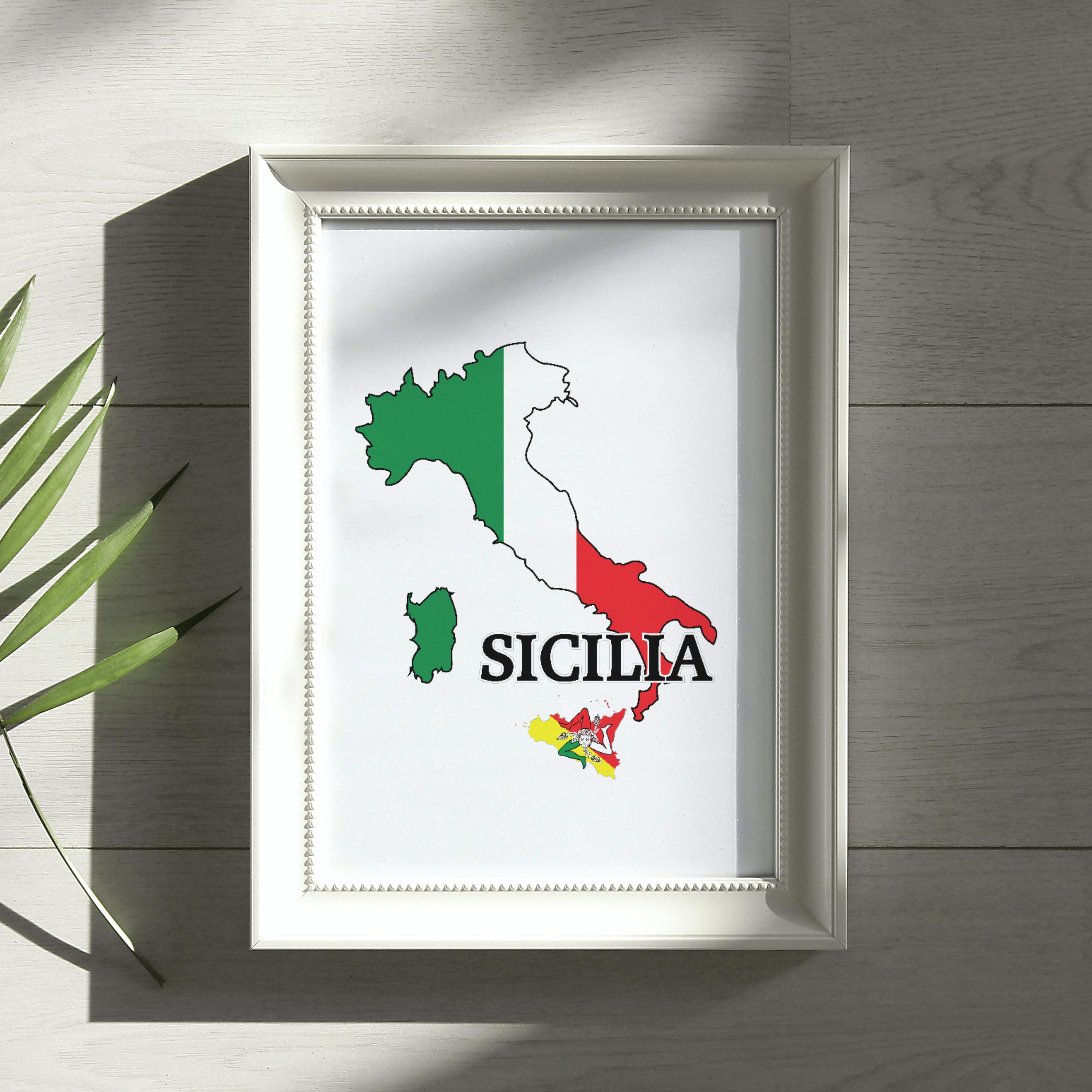 シチリアの旗のアート：イタリア、トリナクリアの地図（デジタル