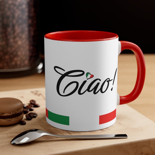 Gift Italian Mug Italy Coffee Cup Ciao, Italy Flag Heart Cup 11oz, housewarming gift for Italian, gift for her, gift for him