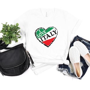 Italian Tshirt , Italia Unisex Jersey Short Sleeve V-Neck Tee, Gift for her, Gift for Italian, Italian Flag, Italian Heart, Love Italy