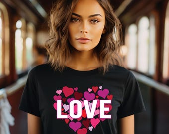 Pink Hearts Love T-Shirt, Valentine's Day Gift, Unisex Softstyle Tee