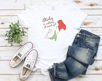 Italienisches T-Shirt, Frauen Lieblings-T-Shirt, Italien ruft, ich muss gehen, italienische Flagge T-Shirt für Damen, Geschenk für sie, Geschenk, italienische Geschenkidee