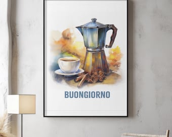 Impresión de café italiano Buongiorno: arte mural giclée para cocina