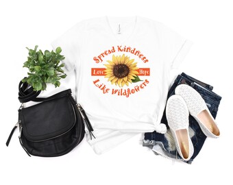 Sunflower Tshirt, Bella+Canvas Tee, Unisex Jersey Short Sleeve V-Neck Tee, Gift for her, Gift for him, Gift for friend, Spread Kindness