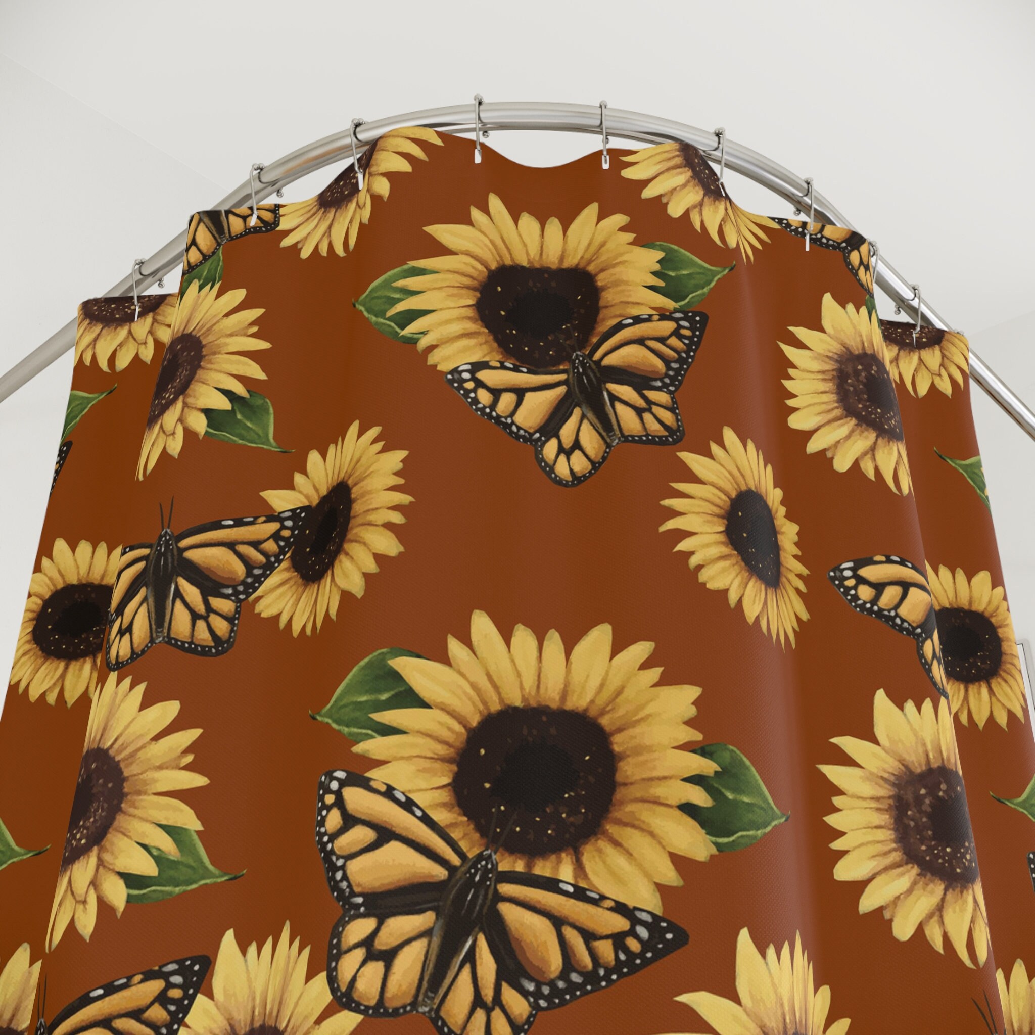 Duschvorhang Sonnenblume & Schmetterling – Rustikales Design Fürs Badezimmer